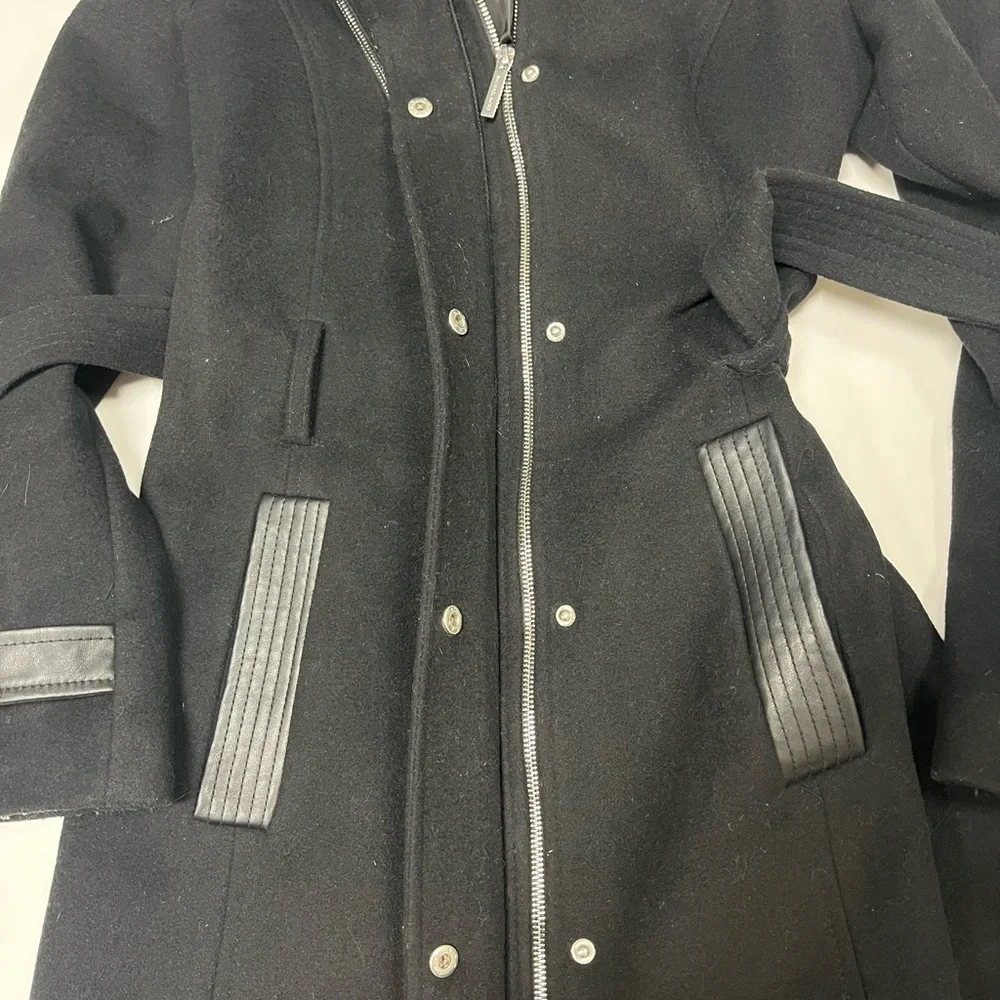 Michael Kors Long Women's Wool Pea Coat Silver Details Size XS Color Black - Picture 5 of 11